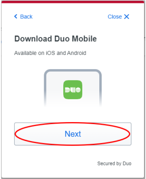 Next button highlighted to move forward