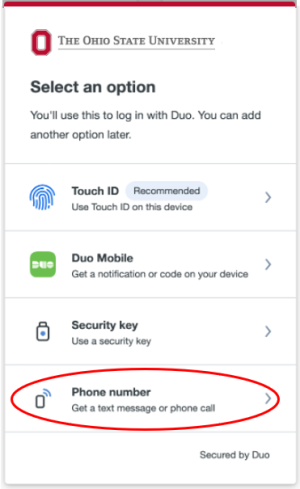 Phone number option selected on screen for Adding a Device