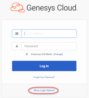 log in window with More Options link highlighted