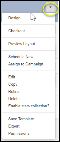 Layout row menu open showing options