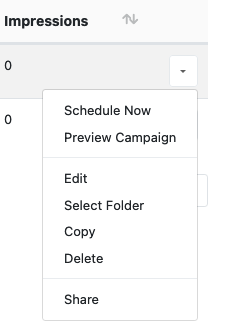 Row menu options open