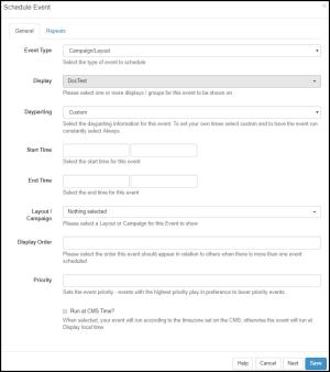 Schedule Event window with all possible fields showing