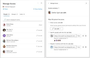 Screenshot of MS OneDrive Manage Access Dialogue Box