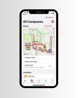 The Buses screen of the Ohio State app.