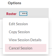 options menu with the cancel session option circled