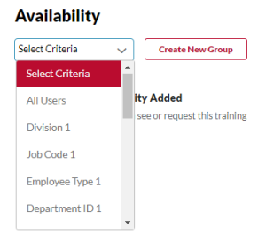 the select criteria menu expanded