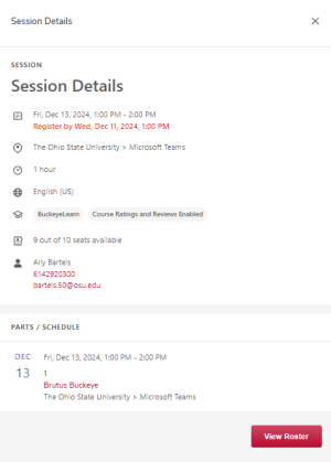 the session details flyout 