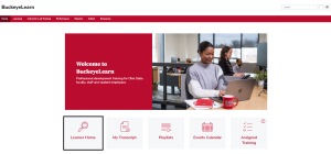 the BuckeyeLearn homepage with the Learner Home button circled