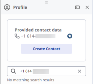 Conversation profile panel with a Create Contact button so the caller can be added to contacts