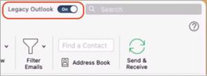 screenshot that depicts the toggle to switch off Legacy Outlook