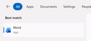 Word app in windows start menu ready to open