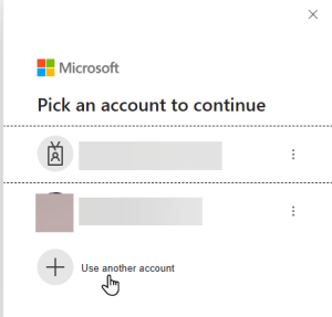 Microsoft log in screen with Use Another Account link highlighted