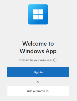 Windows app sign in screen