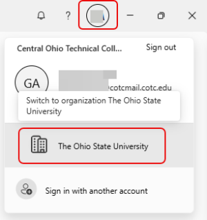 profile icon with switch org options highlighted
