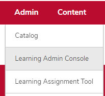 the admin menu with Learning Admin Console option highlighted