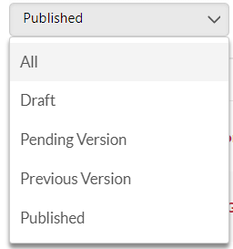 the published button dropdown expanded