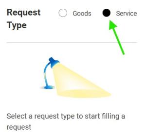 Request Type radio button highlighted with Service selected