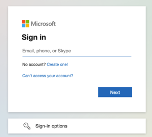 Microsoft 365 Log in Screen requesting Email, phone or Skype