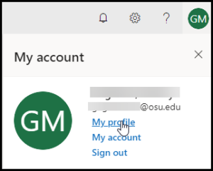 Initials of logged in user