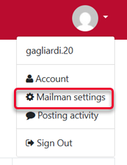 Mailman settings in the main menu