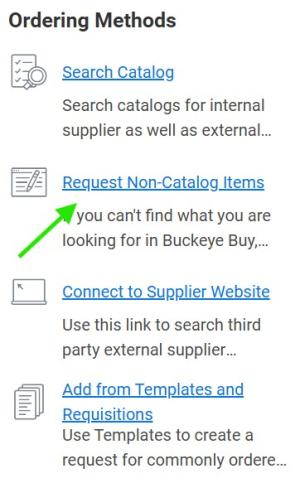 Request non-catalog items entry highlighted
