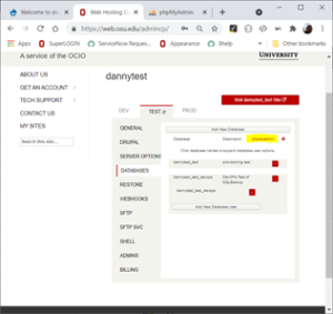 databases menu selected to allow database recovery