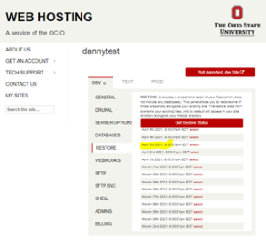 Restore selected with different restore points shown. This example selects April 3rd.