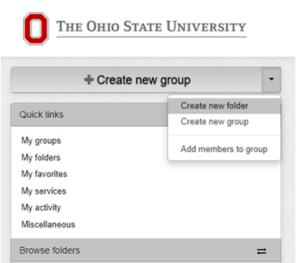 Create new folder selected in the Create new group menu