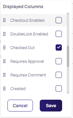 Checked out selected in the displayed columns menu