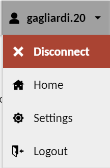 menu with disconnect, home, settings and log out as options