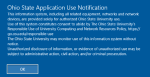 OSU Application Use Notification window