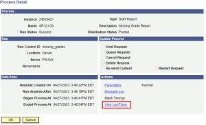 Missing Grade Report Process Detail page