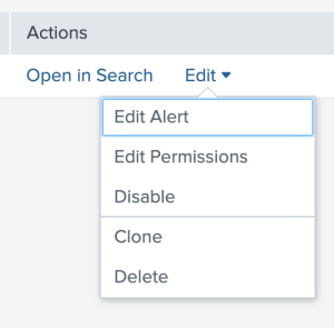 Actions menu open for alerts