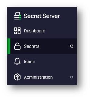 Secret server bar in PAM tool with the Secrets tab highlighted