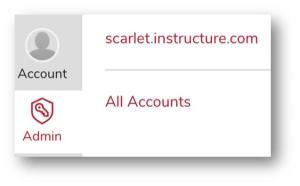 Admin link in Global Navigation clicked to show scarlet.instructure.com