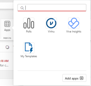 Apps menu of a new outlook message showing Virtru as an option