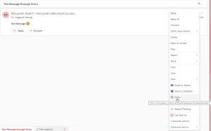 Message menu in the OWA showing Virtru selected in the menu