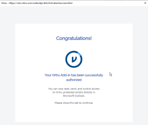successful activation message for virtru