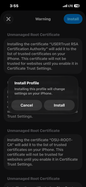screenshot of iPhone warning message